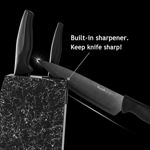 Marbling Black Kitchen Knife Set Block, Kitchen Knife Set Block Wood, Professional Kitchen Knife Set Block with Knife Sharpener