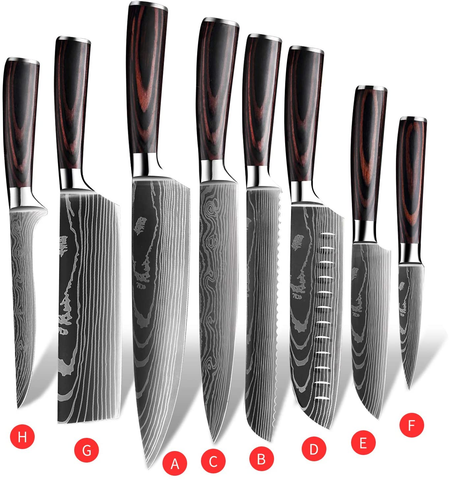 Image of KEPEAK Kitchen Knife Sets 8 Piece, 3.5-8 Inch Chef Knives High Carbon Stainless Steel, Pakkawood Handle, Ultra Sharp Cooking Knife for Vegetable Meat Fruit