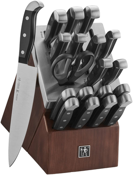 HENCKELS Statement 20-Pc Self-Sharpening Knife Set with Block, Chef Knife, Paring Knife, Utility Knife, Bread Knife, Steak Knife Set, Dark Brown, Stainless Steel