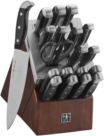 Image of HENCKELS Statement 20-Pc Self-Sharpening Knife Set with Block, Chef Knife, Paring Knife, Utility Knife, Bread Knife, Steak Knife Set, Dark Brown, Stainless Steel
