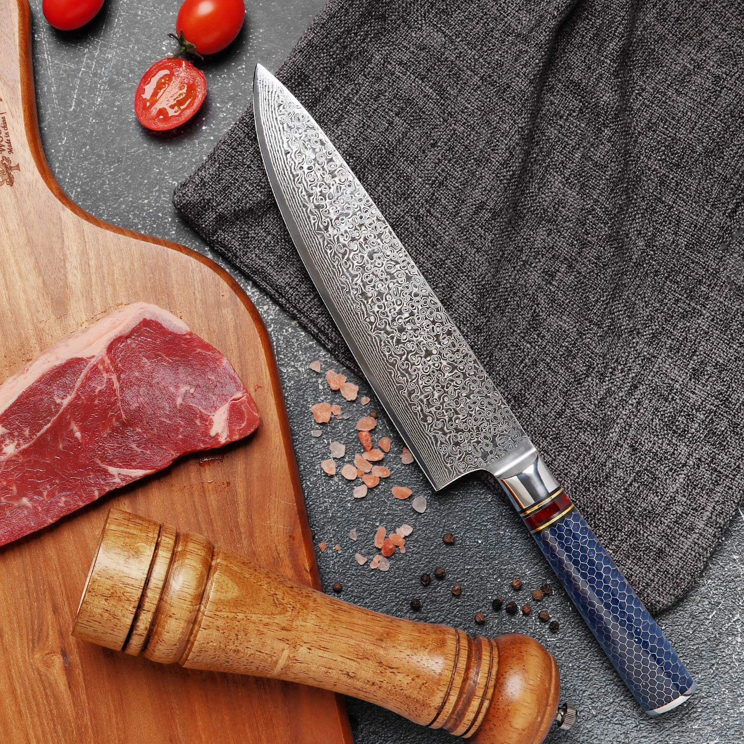 WEKIT Chef Knife 8 Inch Damascus Chefs Knife Japanese VG10 Kitchen Knife Sharpest 67-Layer High Carbon Stainless Steel Knife, Pro Cooking Knife, Meat Cutting Gyuto Chef Knife with Sheath(Type 1)