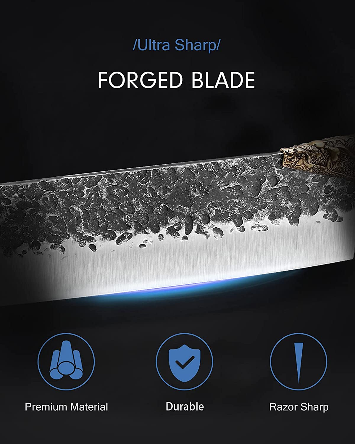 TIVOLI Japanese Chef Knife Set Hand Forged Kitchen Knife Meat Cleaver Knife Full Tang Butcher Knife for Meat Cutting (D- 7.5 Inch Nakiri Knife)