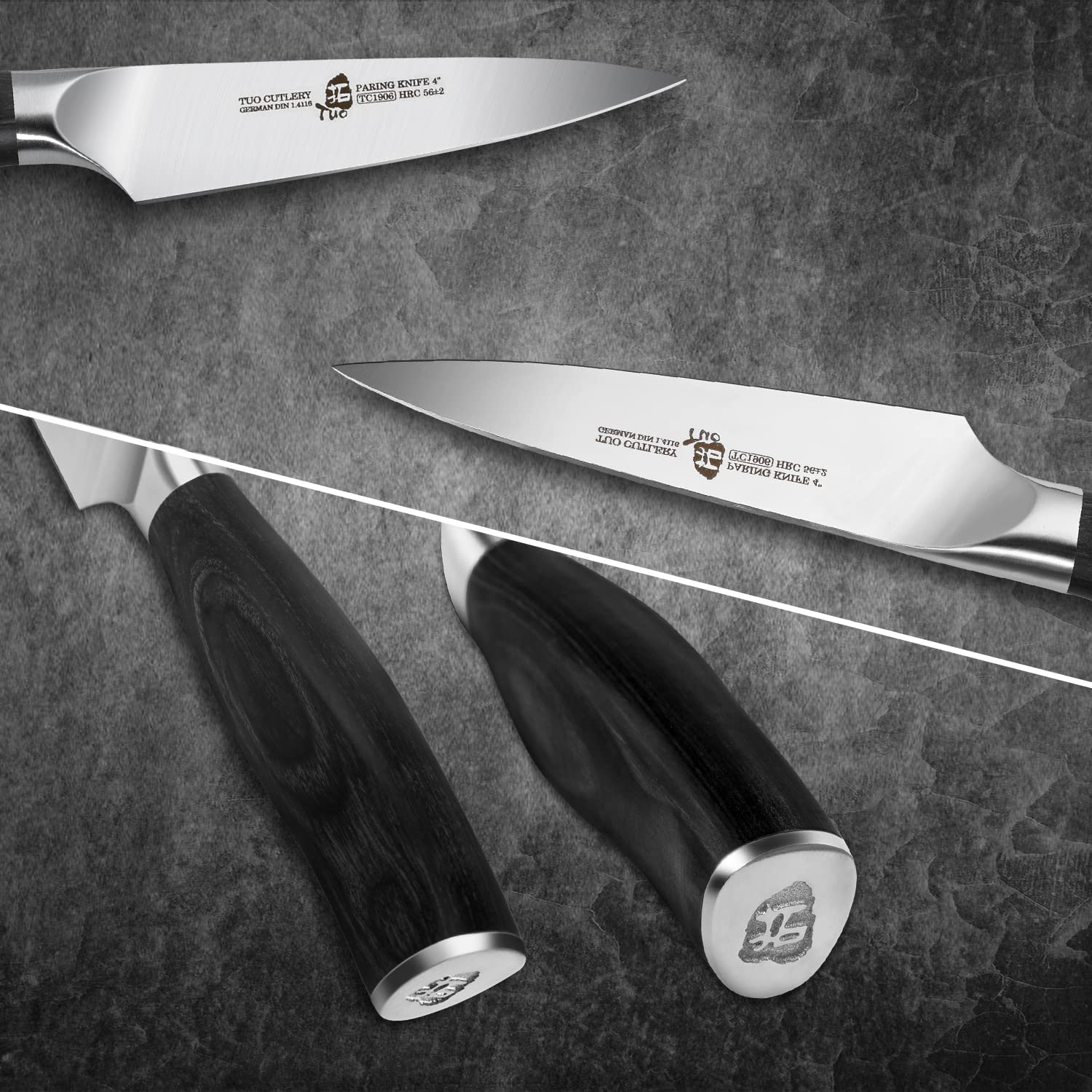 TUO Fruit Knife Veggies Fruit Knives 4 Inch Paring Knife Small Kitchen Knife for Cutting Fruit Ultra Sharp,Ergonomic Pakkawood Handle German Stainless Steel Gift Box, Fiery Phoenix Series - Black