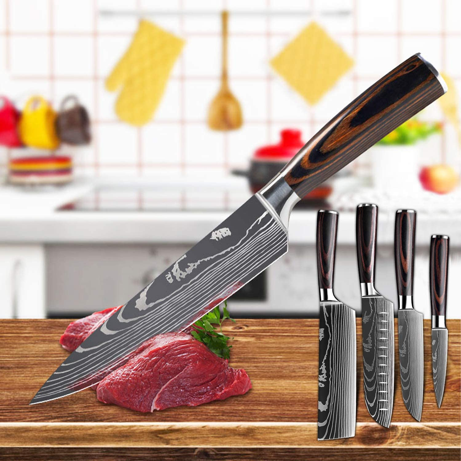 MDHAND Professional Kitchen Chef Knife Set, High-Carbon Stainless Steel Chef Knife Set with Cover, 8 Piece Knifes Set