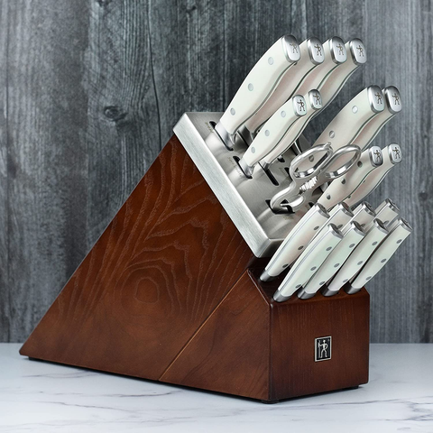 Image of Henckels Forged Accent 20 Piece Self Sharpening Knife Block Set with Off-White Handles