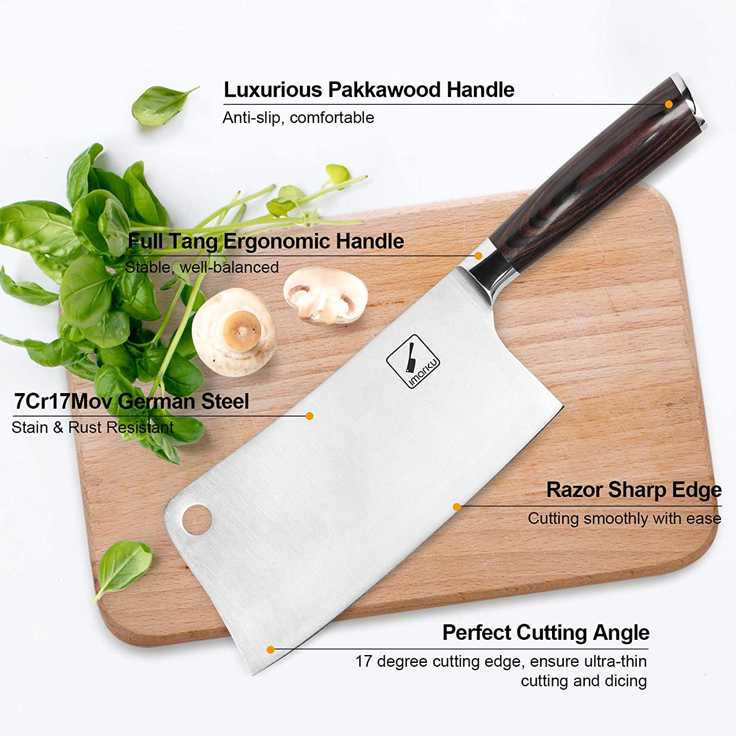 Cleaver Knife - Imarku 7 Inch Meat Cleaver - 7CR17MOV German High Carbon Stainless Steel Butcher Knife with Ergonomic Handle for Home Kitchen and Restaurant, Ultra Sharp