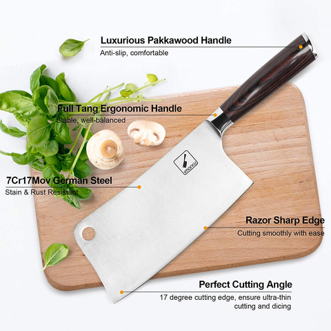 Image of Cleaver Knife - Imarku 7 Inch Meat Cleaver - 7CR17MOV German High Carbon Stainless Steel Butcher Knife with Ergonomic Handle for Home Kitchen and Restaurant, Ultra Sharp