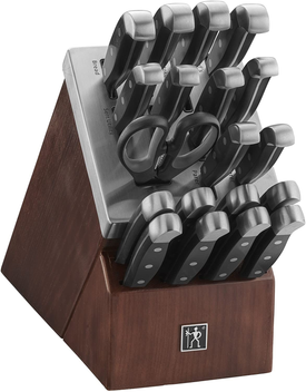 HENCKELS Statement 20-Pc Self-Sharpening Knife Set with Block, Chef Knife, Paring Knife, Utility Knife, Bread Knife, Steak Knife Set, Dark Brown, Stainless Steel