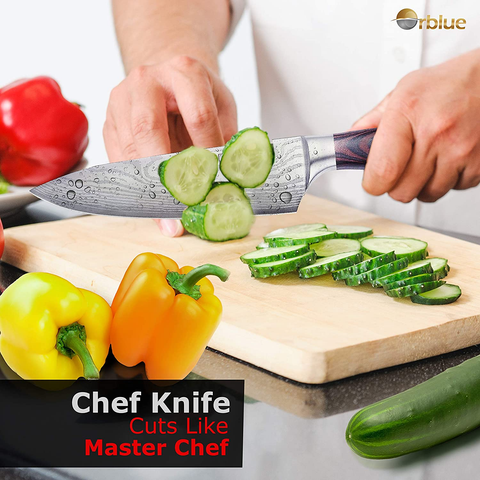 Image of Orblue Chef Knife, 8-Inch High Carbon German Stainless Steel Kitchen Chef'S Knife for Cutting, Chopping, Dicing, Slicing & Mincing – Professional Cooking Knife with Ergonomic Handle & Sharp Blade