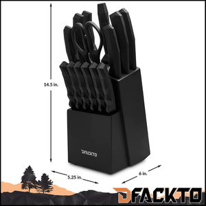 DFACKTO 15 Piece Kitchen Knife Block Set, High Carbon Stainless Steel, Black Matte Blades