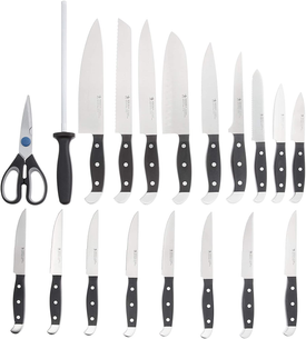 HENCKELS Statement 20-Pc Kitchen Knife Set with Block, Chef Knife, Bread Knife, Utility Knife, Steak Knife Set, Natural