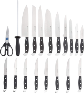 HENCKELS Statement 20-Pc Kitchen Knife Set with Block, Chef Knife, Bread Knife, Utility Knife, Steak Knife Set, Natural