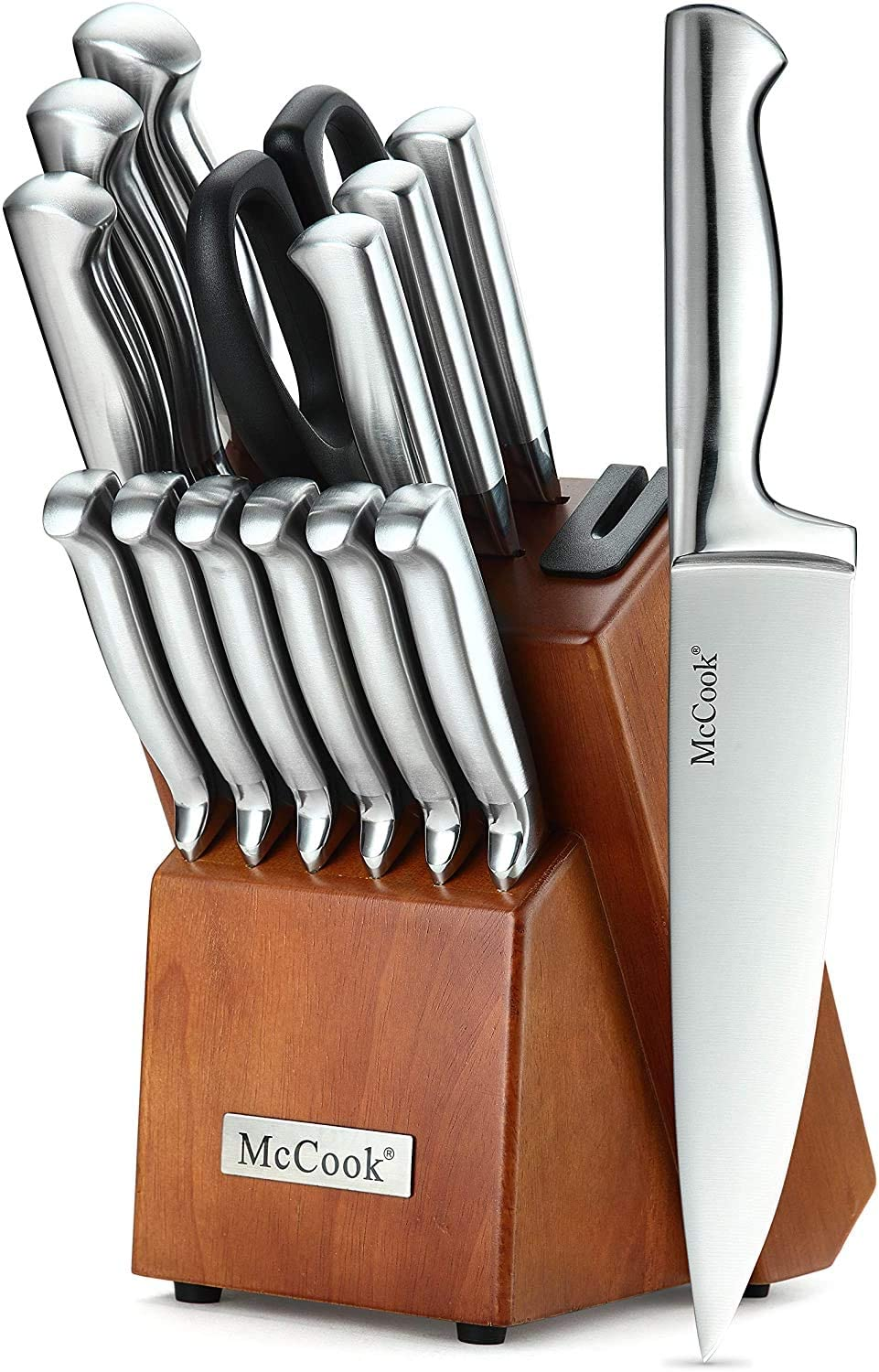 Mccook MC29 Knife Sets,15 Pieces German Stainless Steel Kitchen Knife Block Sets with Built-In Sharpener
