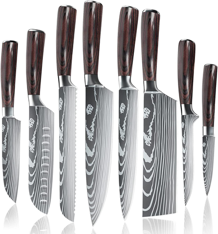 Image of Dfito Kitchen Chef Knife Sets, 3.5-8 Inch Set Boxed Knives 440A Stainless Steel Ultra Sharp Japanese Knives, 8 Pieces Knife Sets for Professional Chefs