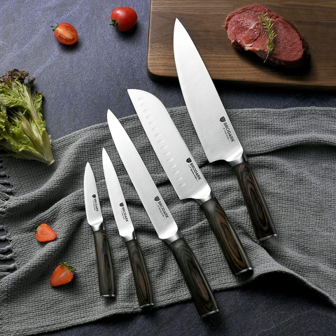 Image of BRODARK Kitchen Knife Set with Block, Ultra Sharp 15 PCS German Stainless Steel Professional Chef Knife Set with 2 Stage Knife Sharpener, Ergonomic Handle Full Tang Forged Gift with Premium Box