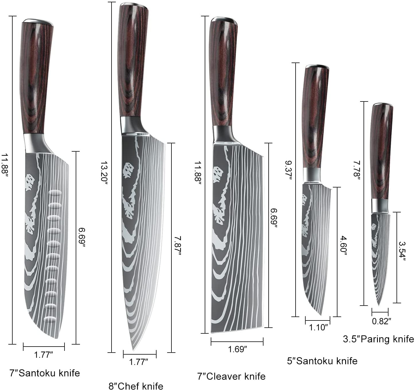 Dfito Kitchen Chef Knife Sets, 3.5-8 Inch Set Boxed Knives 440A Stainless Steel Ultra Sharp Japanese Knives, 5 Pieces Knife Sets for Professional Chefs