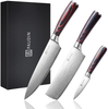 PAUDIN Kitchen Knife Set, Professional Chef Knife Set with Ultra Sharp Blade & Wooden Handle, 3 Pieces German High Carbon Stainless Steel Knife Set