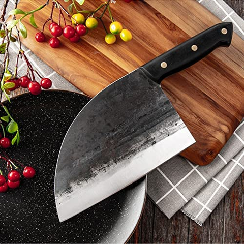 Image of Forging Serbian Chef Knife, Huusk Kitchen Butcher Knives with Sheath Japan Knives Meat Vegetable Fruit Cleaver with Full Tang Handle (Black)