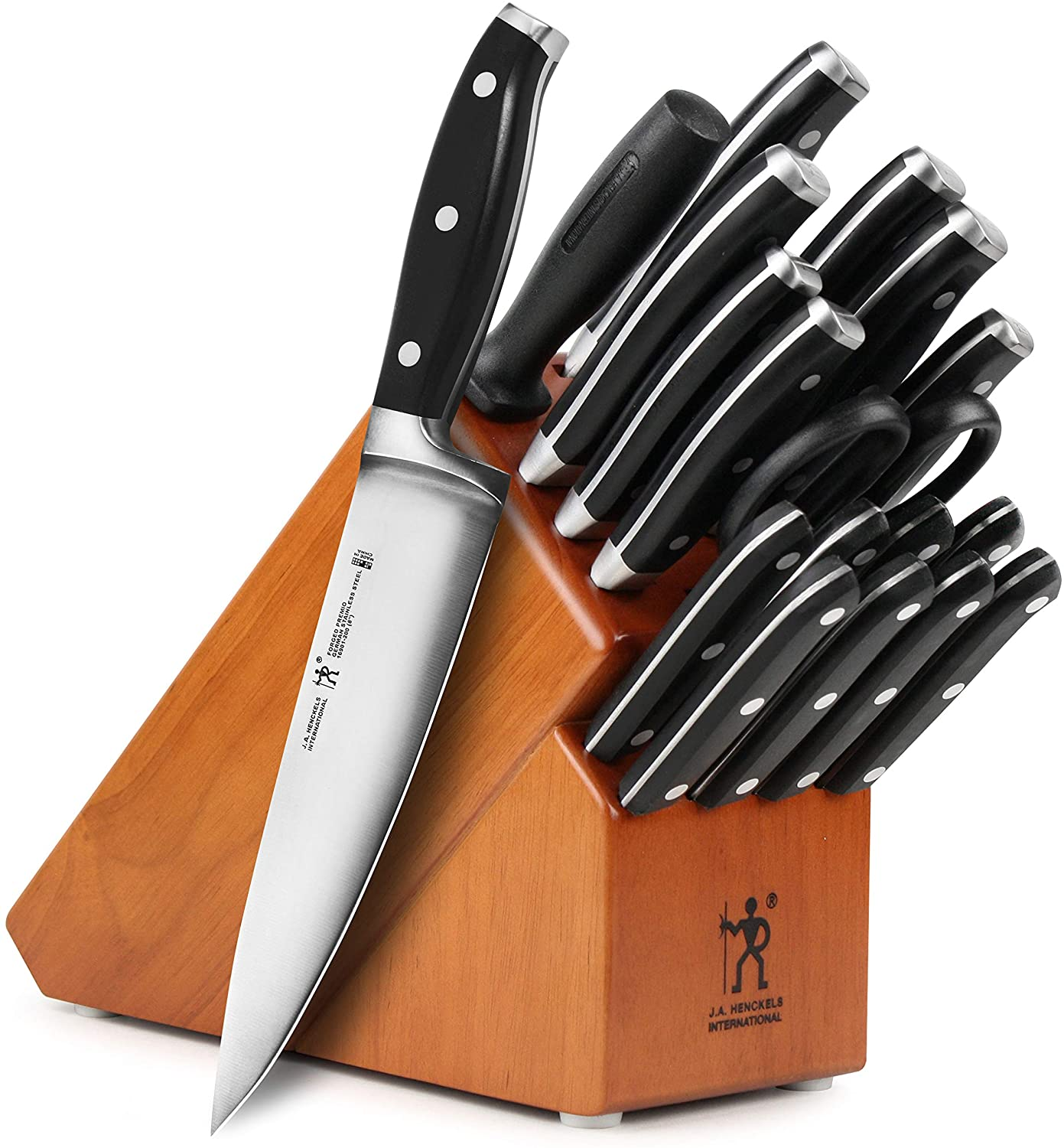 J.A. Henckels International Forged Premio 19-Piece Knife Set with Cherry Block