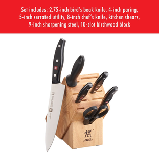 ZWILLING Twin Signature 7-Pc Kitchen Knife Set with Block, Chef Knife, Paring Knife, Utility Knife, Knife Sharpener, Kitchen Shears