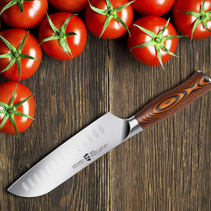 TUO Santoku Knife - Asian Granton Chef Knife - Hollow Ground High Carbon German Steel Kitchen Cutlery - Ergonomic Pakkawood Handle - Gift Box Included - 7 Inch - Fiery Phoenix Series
