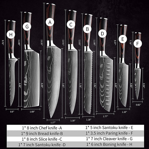 Image of Kitchen Chef Knife Sets,8 Pieces Professional High Carbon Stainless Steel Chef Knives, Pakkawood Handle,3.5-9 Inch Ultra Sharp Cooking Knife for Vegetable Meat Fruit