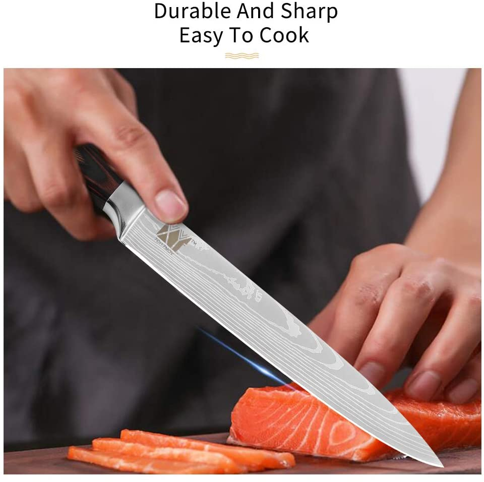 XYJ Stainless Steel Kitchen Knives Set 8 Piece Chef Knife Set with Carry Case Bag & Sheath Well Balance Ergonomic Handle