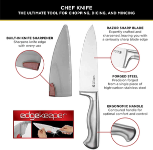 Sabatier Stainless Steel Hollow Handle Chef Knife with Edgekeeper Self-Sharpening Sleeve, 8-Inch, Silver