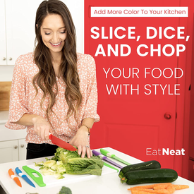 Eatneat 12-Piece Colorful Kitchen Knife Set - 5 Colored Stainless Steel Knives with Sheaths, Cutting Board, and a Sharpener - Razor Sharp Cutting Tools That Are Kitchen Essentials for New Home