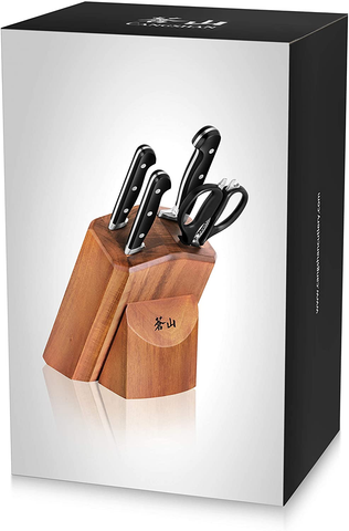 Image of Cangshan V2 Series 1022520 German Steel Forged 5-Piece Starter Knife Block Set, Acacia