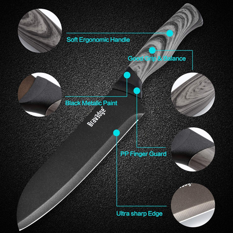 Image of Bravedge Chef Knife 7'' Kitchen Knife, Professional Santoku Knife Cooking Knife, Ultra Sharp Stainless Steel Blade with Sheath, Ergonomic Handle Elegant Gift Box Great Gift Choice