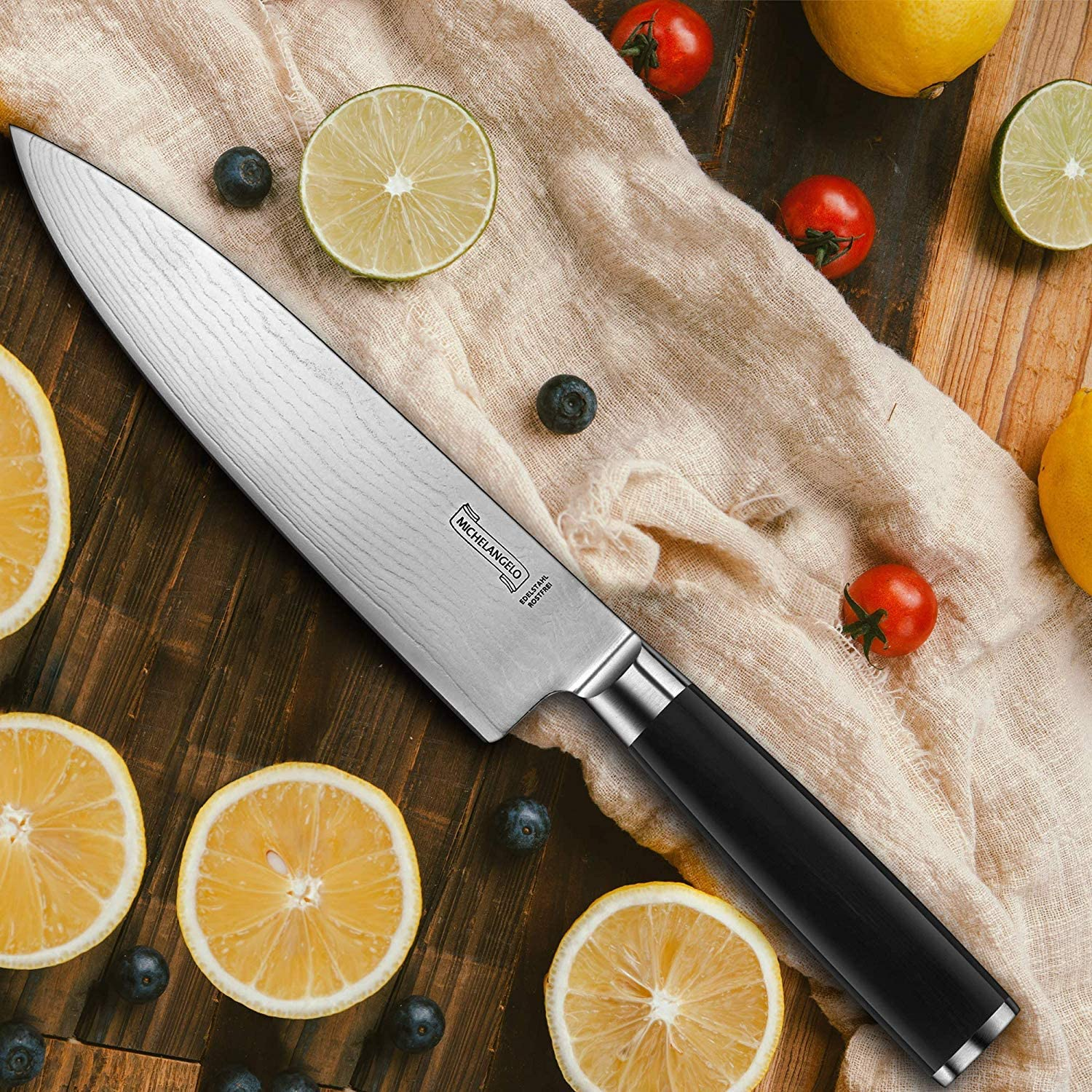 MICHELANGELO Professional Chef Knife 8 Inch Pro, German High Carbon Stainless Steel Knife with Ergonomic Handle, Japanese Knife, Chef Knife for Kitchen - 8 Inch, Etched Damascus Pattern