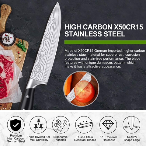 Image of Knife Set, 23 Pcs Kitchen Knife Set with Block & Sharpener Rod, High Carbon Stainless Steel Chef Knife Set, Ultra Sharp, Full-Tang Design