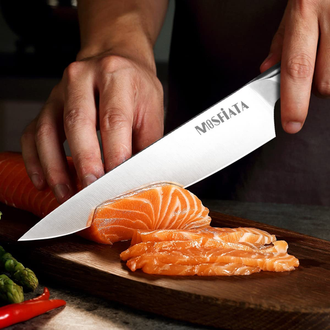 Image of Mosfiata Chef Knife 8 Inch Kitchen Cooking Knife, 5Cr15Mov High Carbon Stainless Steel Sharp Knife with Ergonomic Pakkawood Handle, Full Tang Vegetable Meat Cutting Knife with Sheath for Home Kitchen