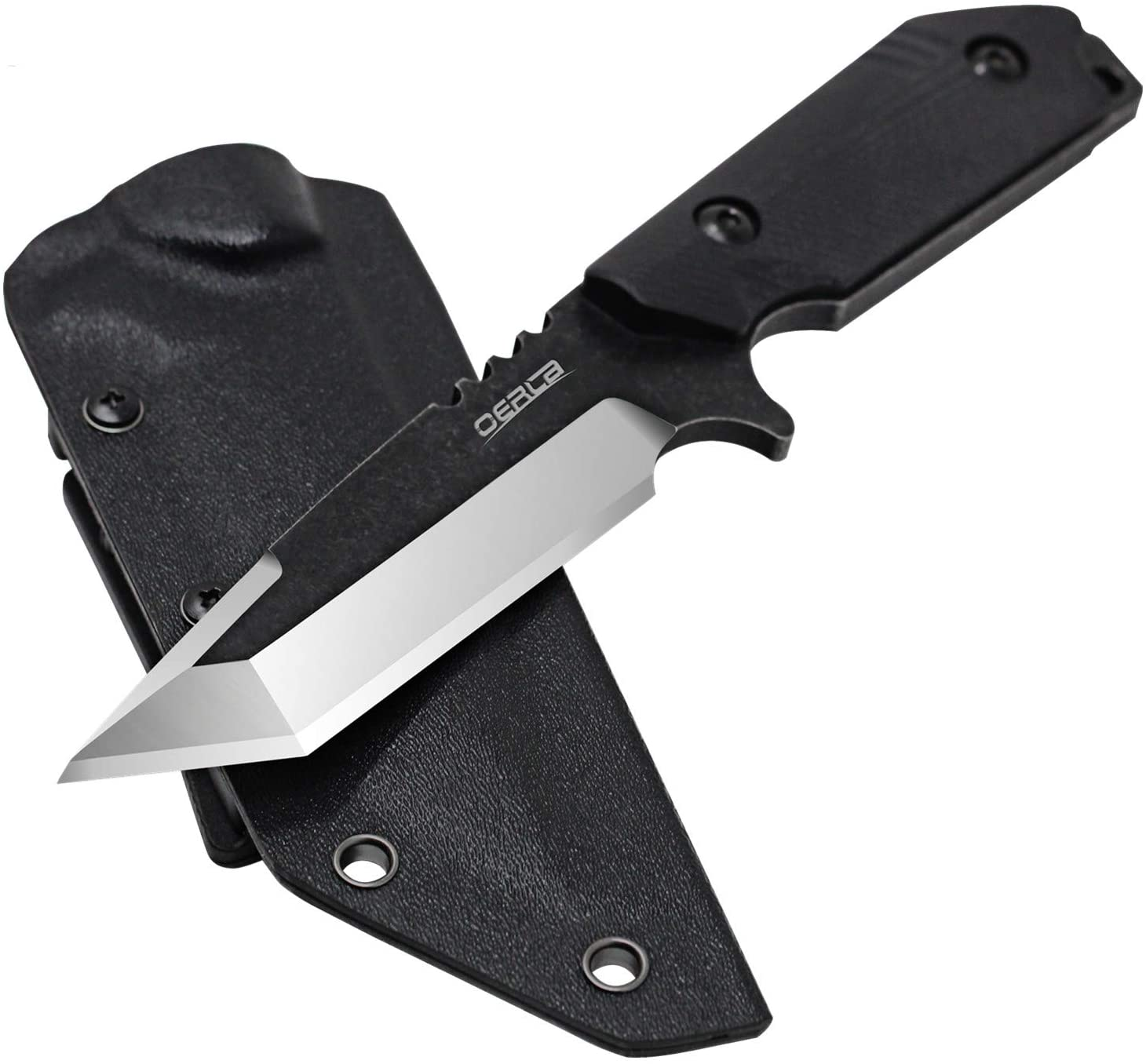 Oerla TAC Knives OLX-004 Fixed Blade Outdoor Duty Straight Knife 420HC Stonewashed Steel Field Knife Camping Knife with G10 Handle Waist Clip EDC Kydex Sheath (Black)