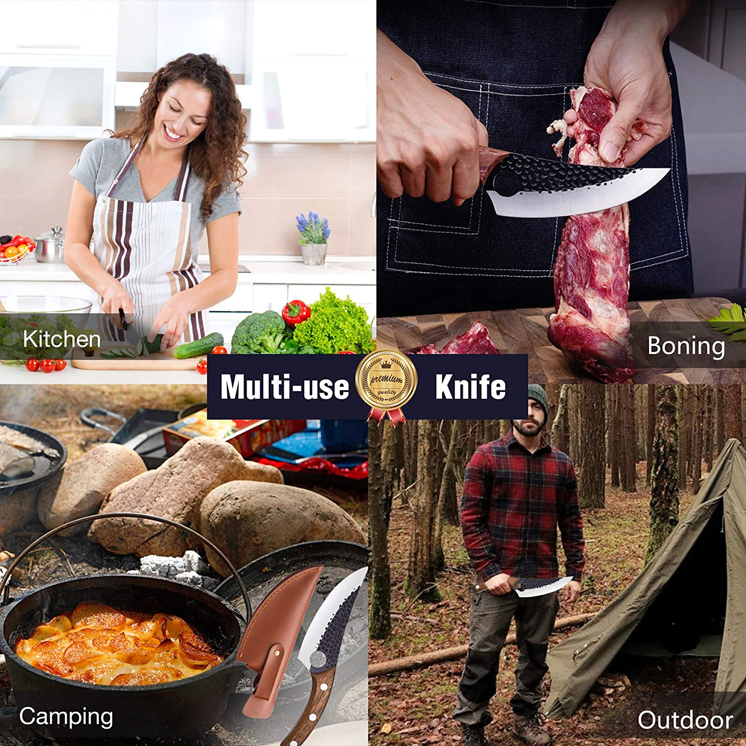 Viking Knife Meat Cleaver Knife Hand Forged Boning Knife with Sheath Butcher Knives High Carbon Steel Fillet Knife Chef Knives for Kitchen, Camping, BBQ