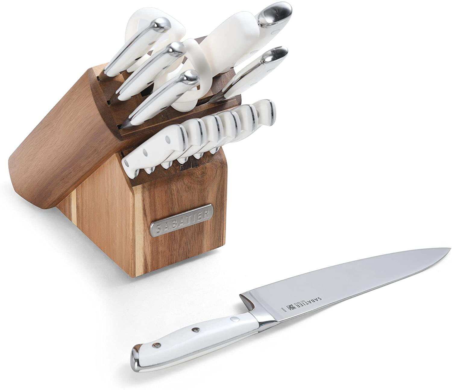 Sabatier Forged Triple Rivet Knife Block Set, 15-Piece, White