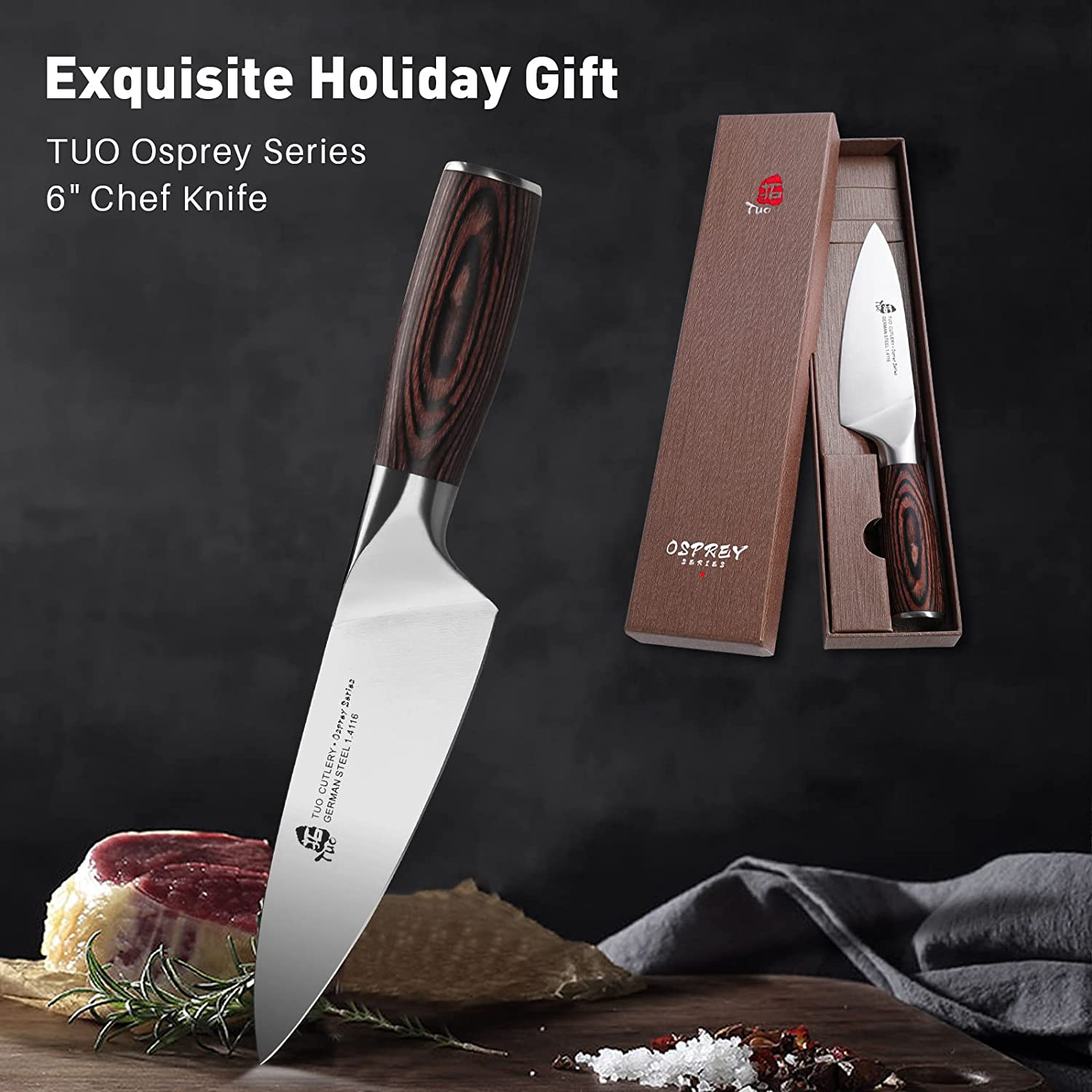 TUO Chef Knife 6 Inch - Professional Kitchen Cooking Knife Japanese Gyuto Knives Vegetable Meat and Fruit - German HC Stainless Steel - Ergonomic Pakkawood Handle - Osprey Series with Gift Box