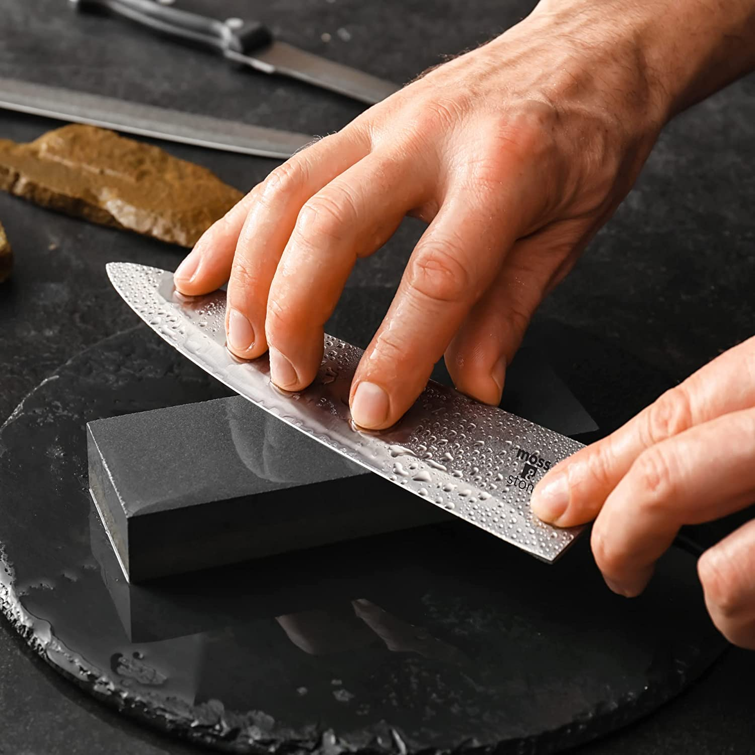 Stainless Steel Serrated Knife Set | Kitchen Knives Set with High-Carbon Stainless Steel Blades and Wooden Block Set | Cutlery Knife Set , Kitchen Set by Moss & Stone. (14 Piece)