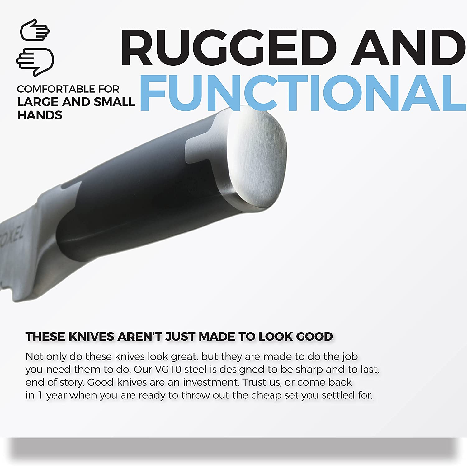 Foxel Best Steak Knives Knife Set of 4, 8, or 12 - Non Serrated Straight Edge Blade Razor Sharp - Rust Resistant Japanese VG10 Steel - Gift Box Set - Hand Wash Only