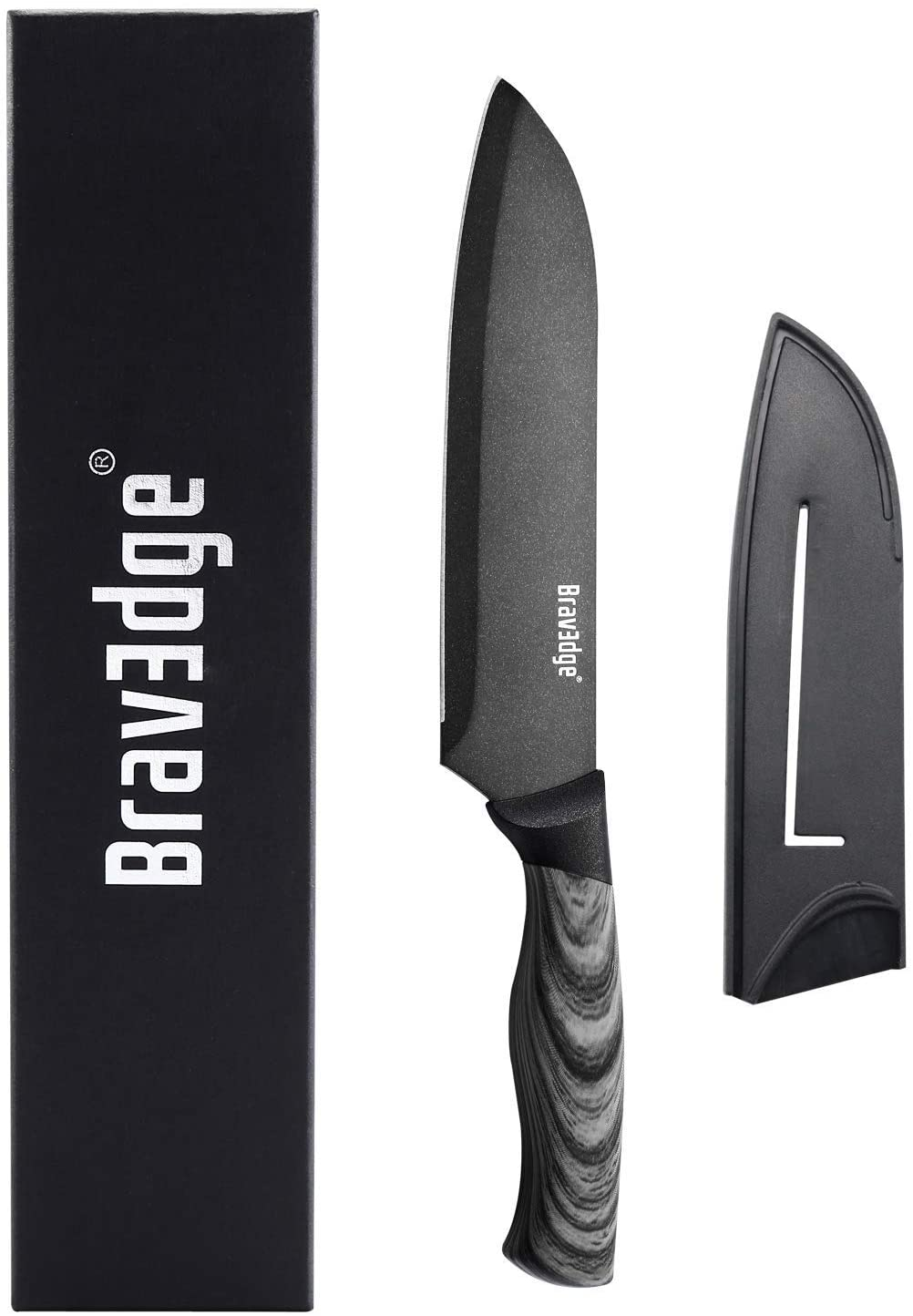 Bravedge Chef Knife 7'' Kitchen Knife, Professional Santoku Knife Cooking Knife, Ultra Sharp Stainless Steel Blade with Sheath, Ergonomic Handle Elegant Gift Box Great Gift Choice