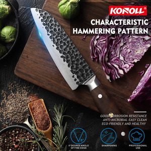 KONOLL Santoku Knife Janpan Chefs Knife Cleaver 7-Inch Forged Handmade Professional Kitchen Knife, German High Carbon Steel with Wood Handle