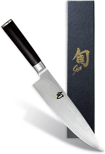 Shun Classic 8” Chef’S Knife with VG-MAX Cutting Core and Ebony Pakkawood Handle; All-Purpose Blade for a Full Range of Cutting Tasks with Curved Blade for Easy Cuts; Cutlery Handcrafted in Japan