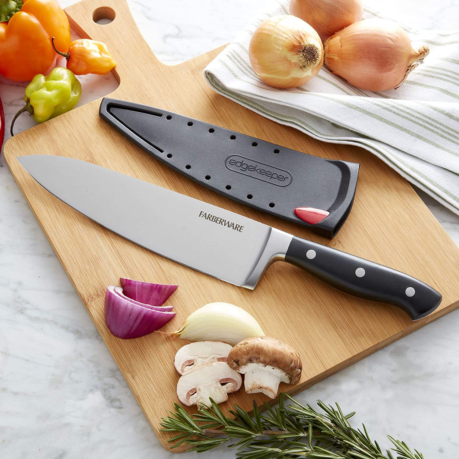 Farberware - 5173577 Farberware Edgekeeper 8 Inch Forged Triple Riveted Chef Knife with Self-Sharpening Sleeve, Black