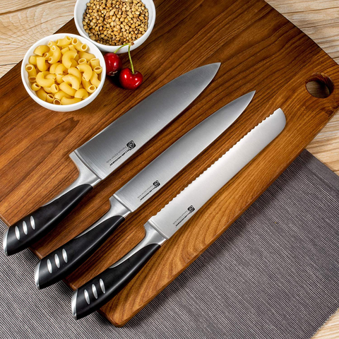 Image of Premium 8-Piece German High Carbon Stainless Steel Kitchen Knives Set with Rubber Wood Block, Professional Double Forged Full Tang Chef Knife Set