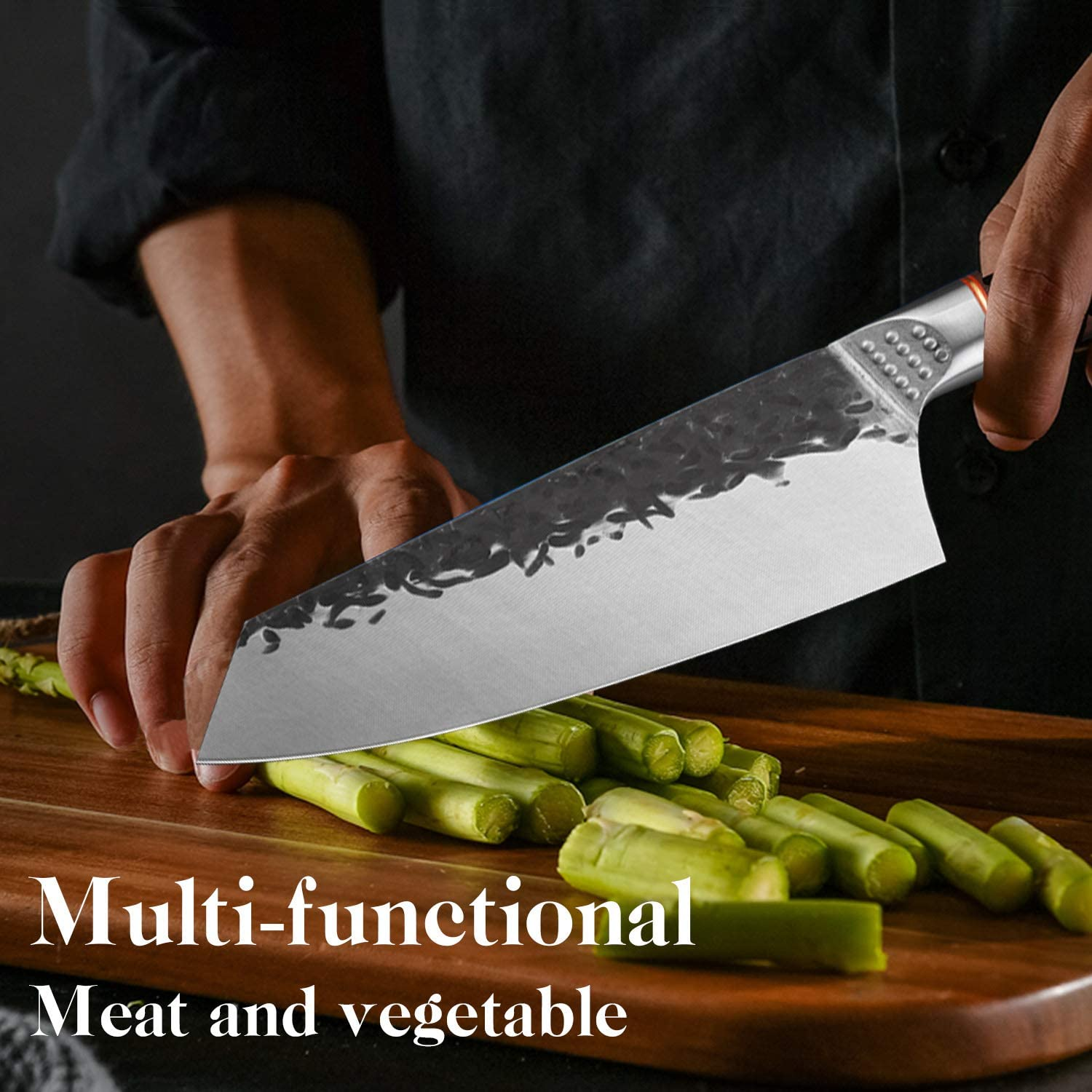 Kiritsuke Chef Knives Carbon Steel Bunka Knife Forged Japanese Butcher Cleaver Kitchen for Home and Restaurant