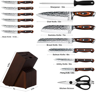 Knife Set, 15-Piece Kitchen Knife Set, Ultra Sharp German Stainless Steel Kitchen Knife Set with Block ，Ergonomic Handle Full Tang Forged Gift with Premium Box