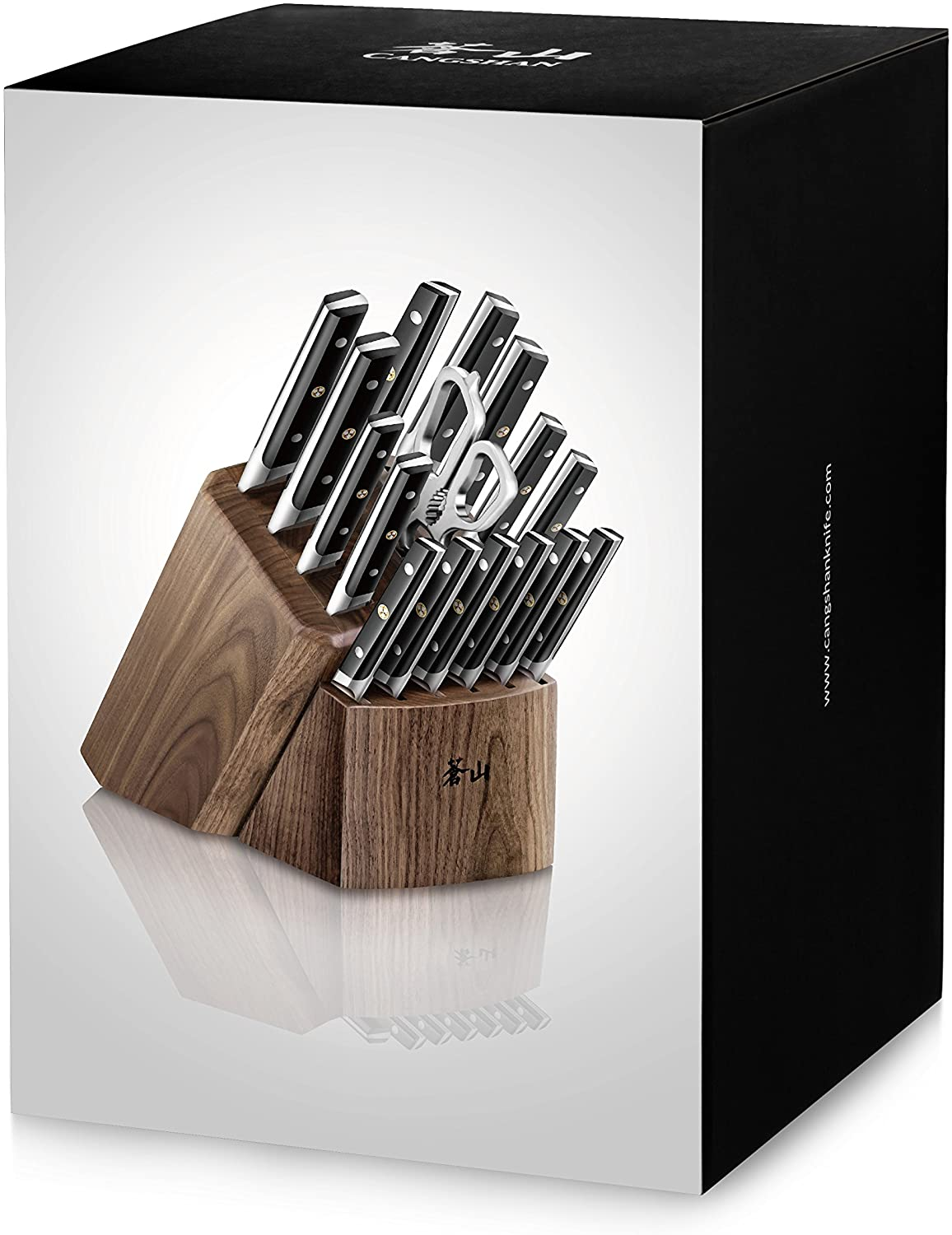 Cangshan TC Series 1021455 Swedish Sandvik 14C28N Steel Forged 17-Piece Knife Block Set, Walnut