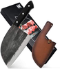 Authentic XYJ since 1986,Outstanding Ancient Forging,6.7 Inch Full Tang,Serbian Chefs Knife,Chef Meat Cleaver,Kitchen Knives,Set with Leather Sheath,Take Carrying,Butcher,For Camping or Outdoor