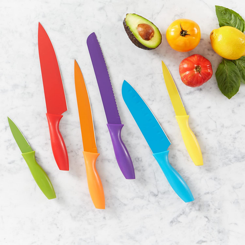 Image of Amazon Basics 12-Piece Color-Coded Kitchen Knife Set, 6 Knives with 6 Blade Guards